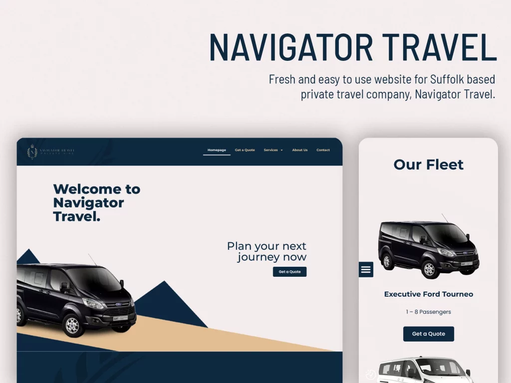 Website design in Suffolk for Navigator Travel.