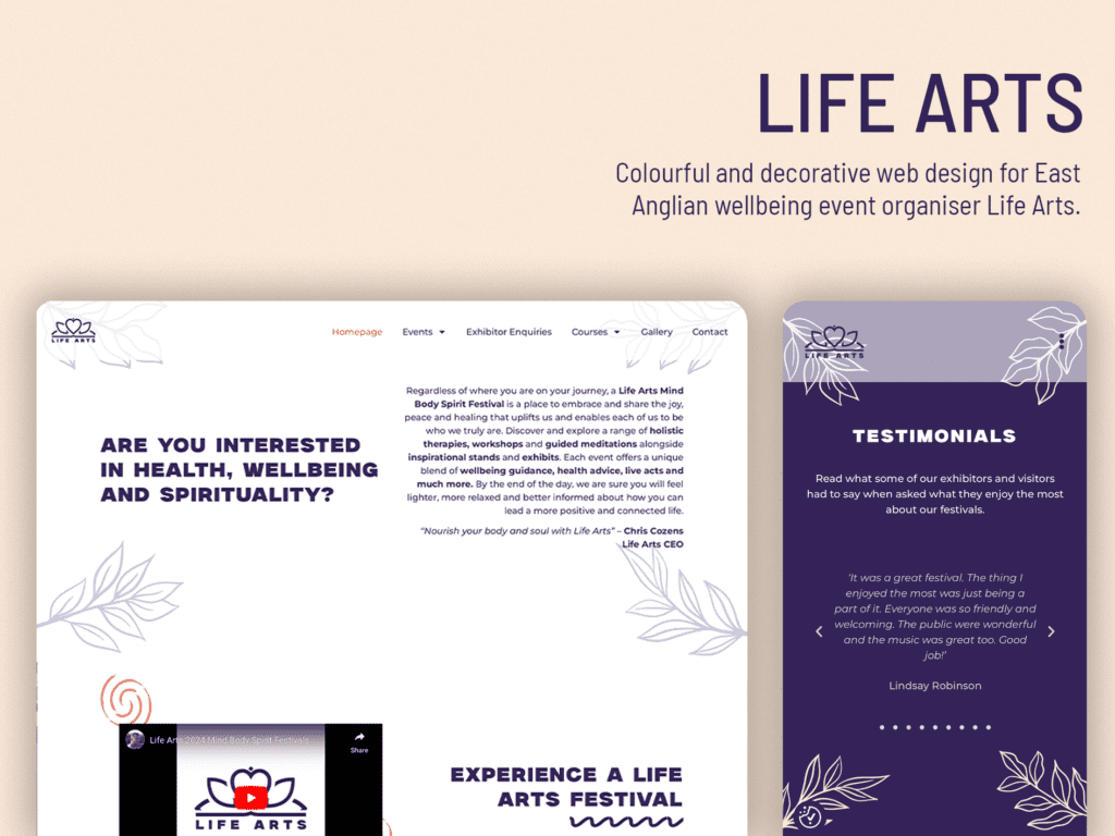 Website design in Suffolk for Life Arts.